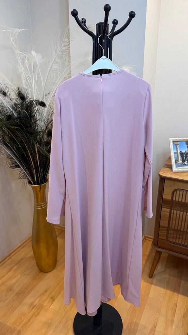 Pembe Uzun Kollu Nakışlı Kadın Elbise - Görsel 3