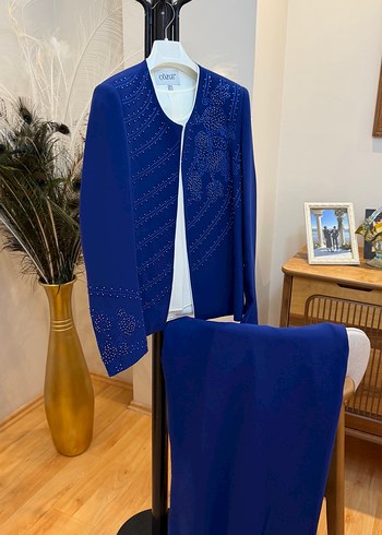 Boncuk İşlemeli Mavi Kadın Ceket - Görsel 7