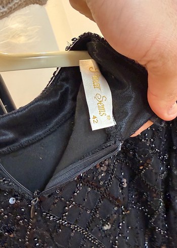 Uzun lacivert İşlemeli Boncuklu Kadın Abiye Elbise - Görsel 4