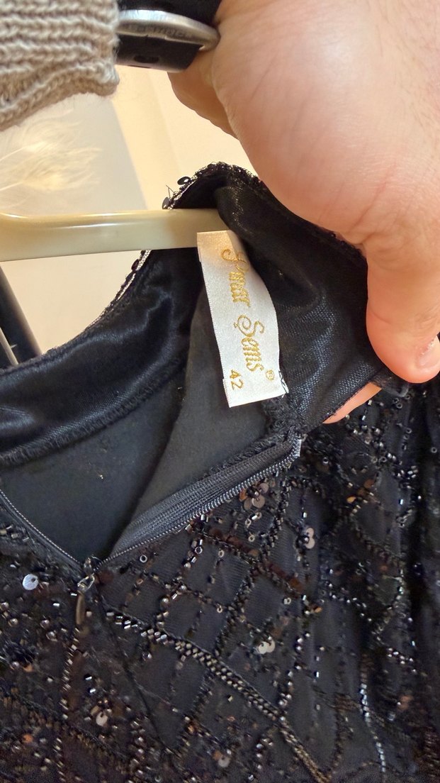 Uzun lacivert İşlemeli Boncuklu Kadın Abiye Elbise - Görsel 4