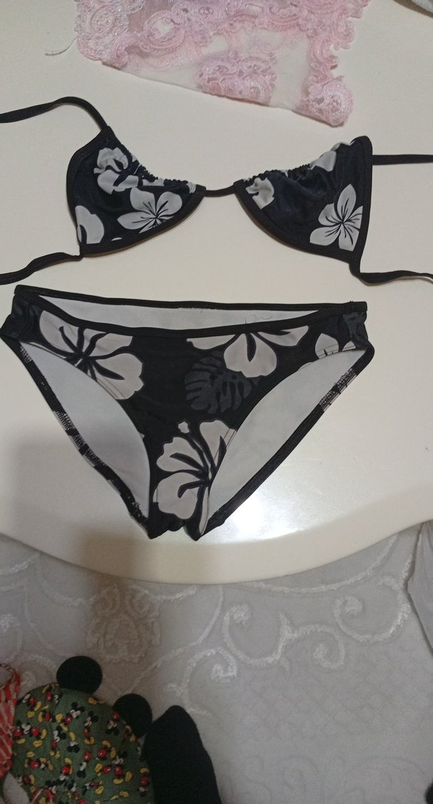 Siyah Çiçek Desenli Mini Bikini - Görsel 3