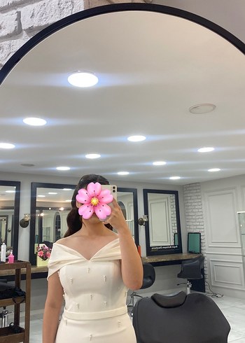 İnci İşlemeli Beyaz Uzun Elbise söz nişan - Görsel 2