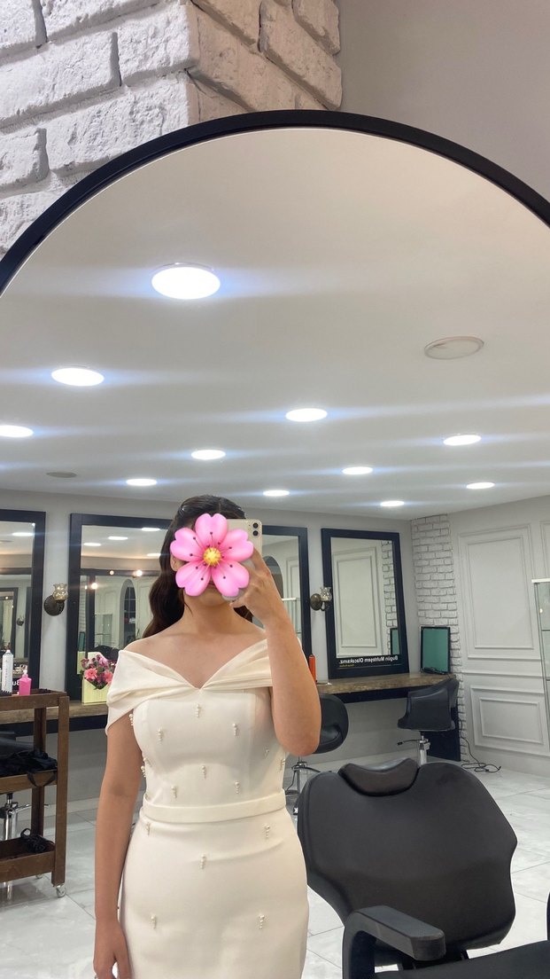 İnci İşlemeli Beyaz Uzun Elbise söz nişan - Görsel 2