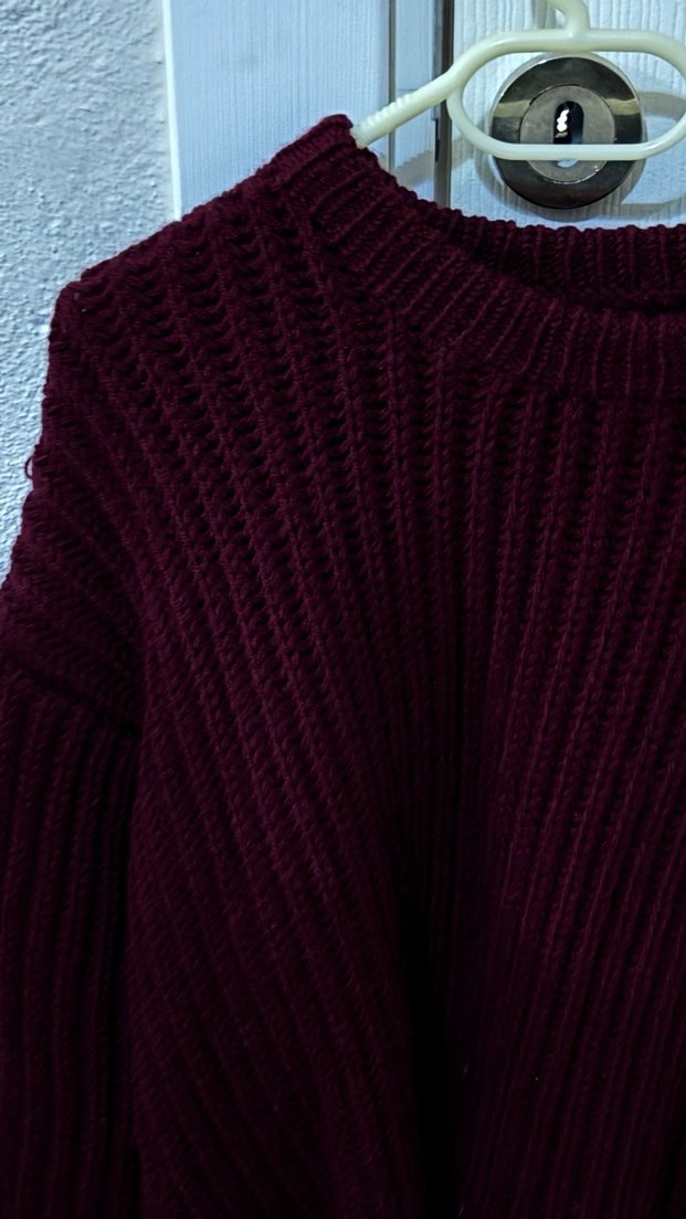 Bordo Örgü Kadın Kazak - Görsel 2