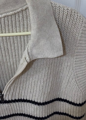 Bej Siyah Çizgili süveter - Görsel 3