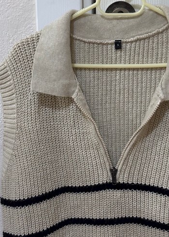 Bej Siyah Çizgili süveter - Görsel 2