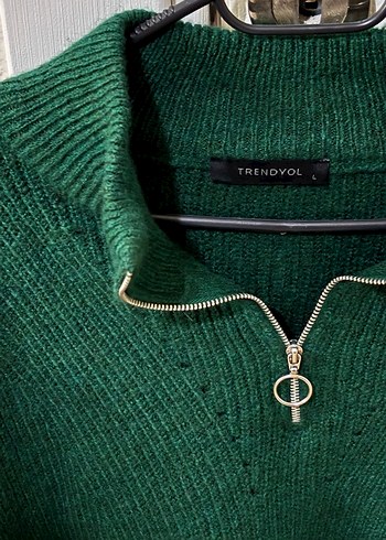 Yeşil Yarım Fermuarlı Boğazlı Triko Kazak - Görsel 2