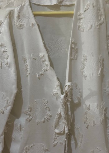 Beyaz Nakışlı Bohem Kadın bluz gömlek - Görsel 3