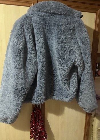 Gri mavi karışını Peluş Detaylı Kadın Ceket - Görsel 3