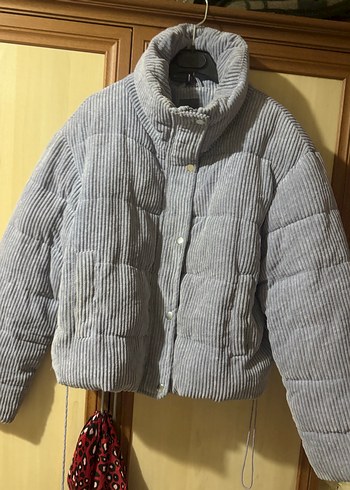 Mavi Kadın Kısa Mont, Düğmeli fermuarlı , Sade - Görsel 5