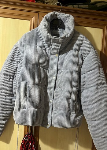 Mavi Kadın Kısa Mont, Düğmeli fermuarlı , Sade - Görsel 4