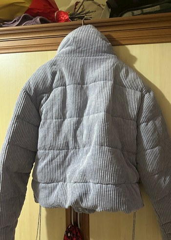 Mavi Kadın Kısa Mont, Düğmeli fermuarlı , Sade - Görsel 6