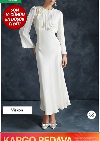 Trendyol & Milla Ekru Viskon Uzun Elbise Mezuniyet Nisan Nikah