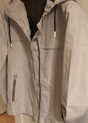 Gri Adidas Fermuarlı Erkek Yağmurluk - Görsel 6