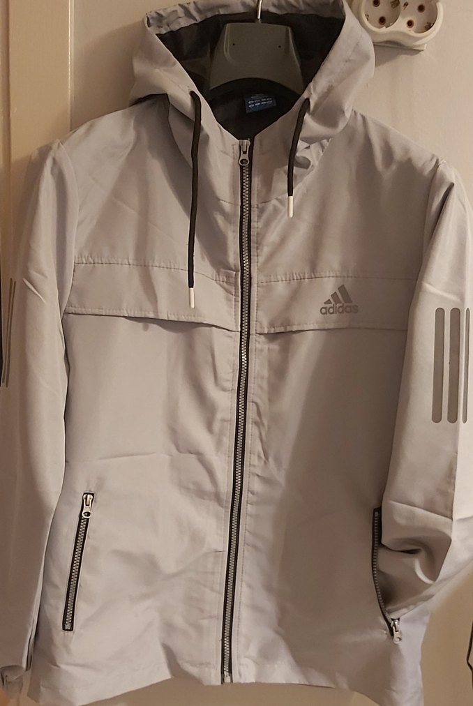 Gri Adidas Fermuarlı Erkek Yağmurluk - Görsel 5