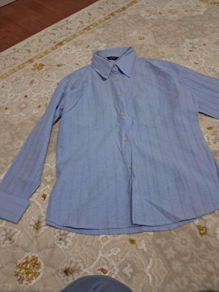 Mavi Pamuklu uzun Kollu bayan  Gömlek - Görsel 2