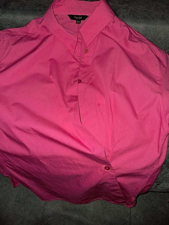 Düğmeli Pembe Keten Gömlek - Görsel 3