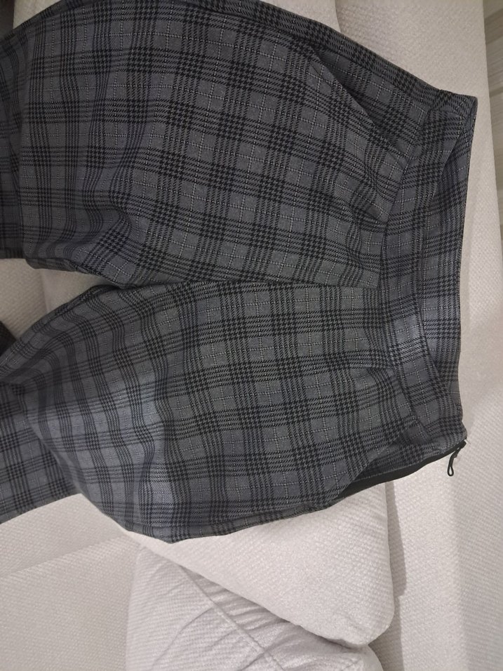 Gri Kareli Kadın Kumaş Pantolon - Görsel 2