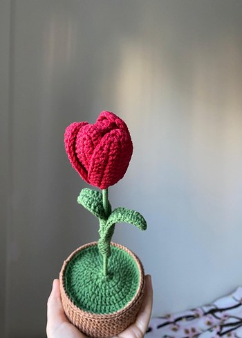 El Örgüsü Kırmızı Lale Süs Çiçeği - Görsel 4