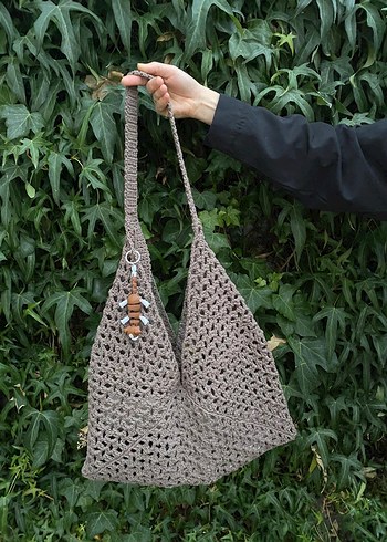 Bej Örgü Bohem Kadın Çanta - Görsel 3