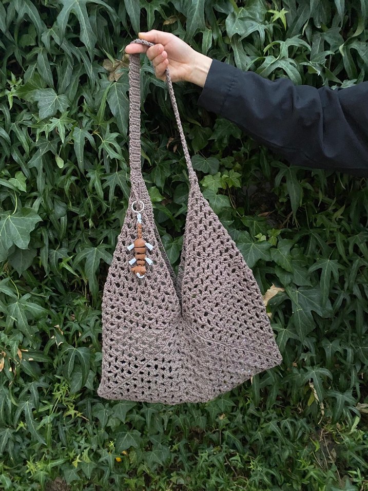 Bej Örgü Bohem Kadın Çanta - Görsel 2