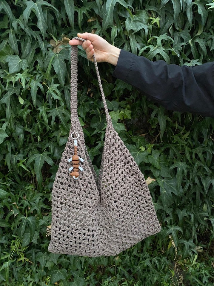 Bej Örgü Bohem Kadın Çanta - Görsel 3
