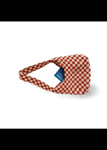 Kırmızı Kareli Örgü Bohem Kadın Çanta - Görsel 3