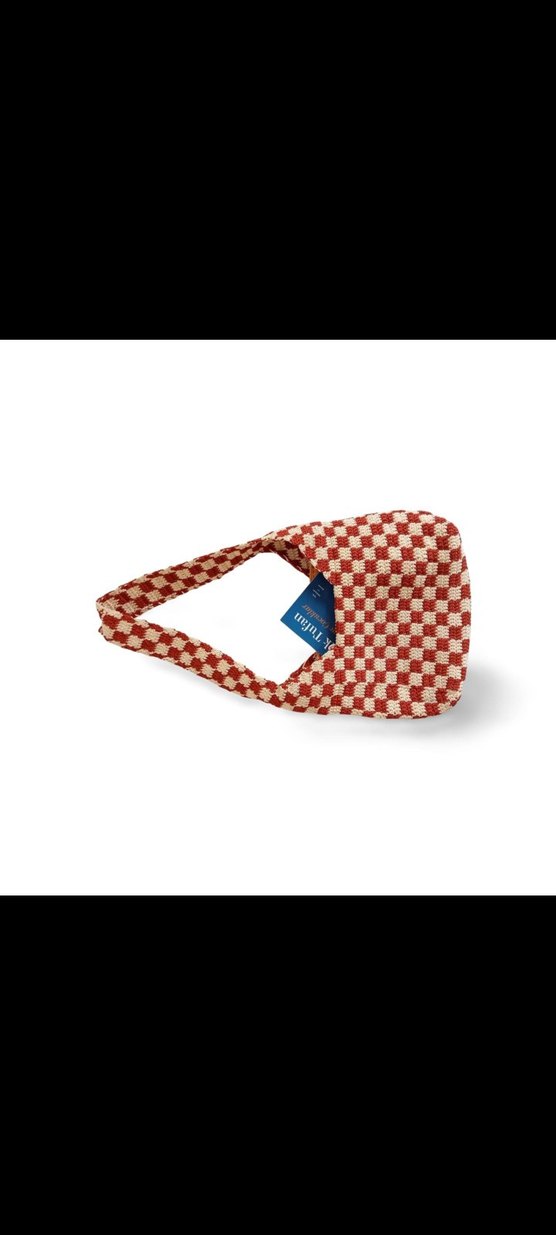 Kırmızı Kareli Örgü Bohem Kadın Çanta - Görsel 3