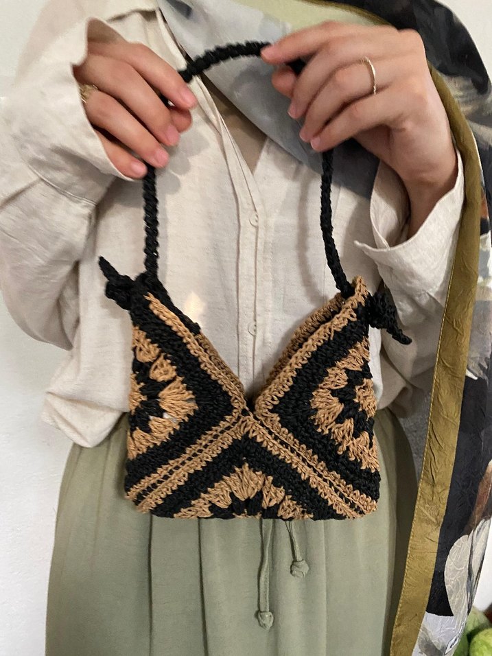 Bohem Etnik Desenli Örgü Kadın Çanta - Görsel 2