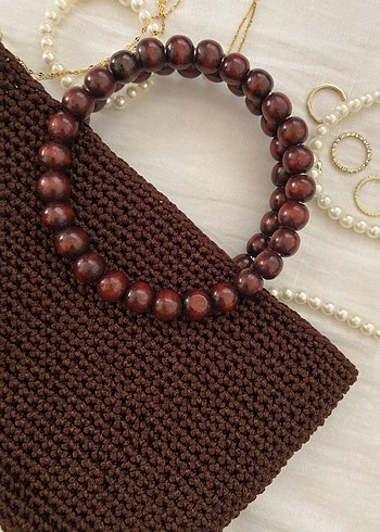 Boncuklu Örgü Kadın Çanta - Kahverengi - Görsel 4