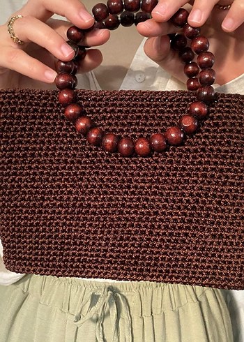 Boncuklu Örgü Kadın Çanta - Kahverengi - Görsel 5