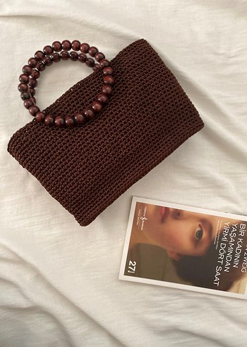 Boncuklu Örgü Kadın Çanta - Kahverengi - Görsel 6