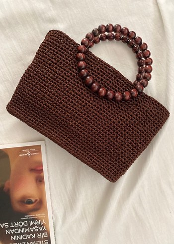 Boncuklu Örgü Kadın Çanta - Kahverengi - Görsel 2