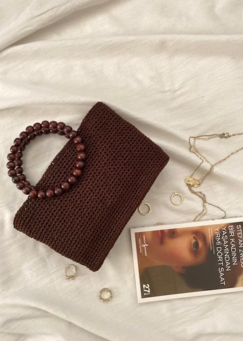 Boncuklu Örgü Kadın Çanta - Kahverengi - Görsel 3