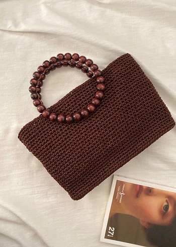 Boncuklu Örgü Kadın Çanta - Kahverengi - Görsel 7