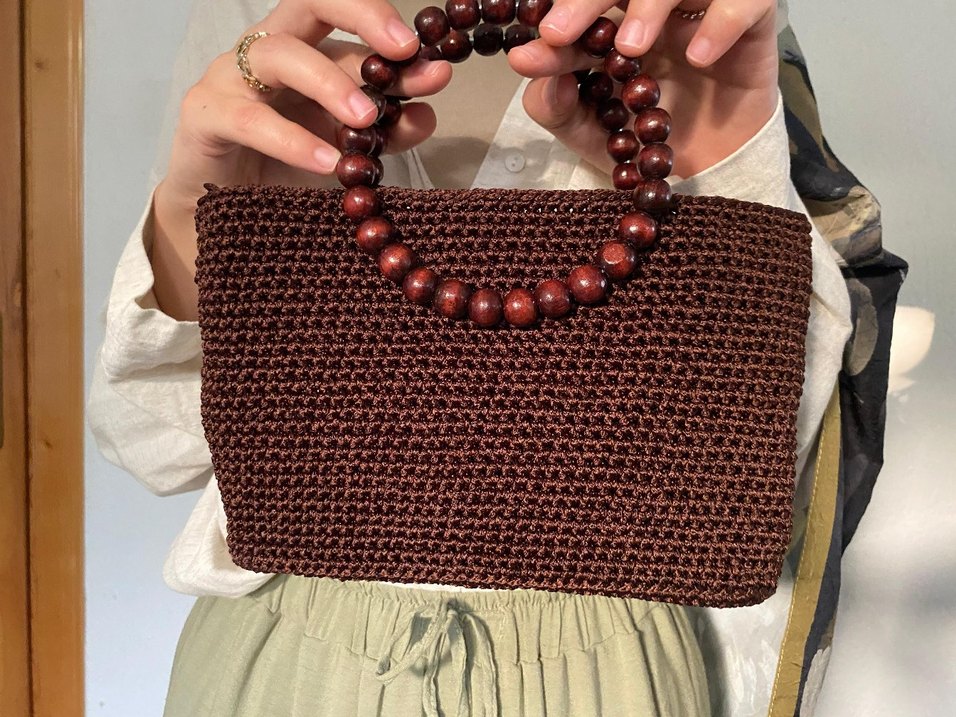 Boncuklu Örgü Kadın Çanta - Kahverengi - Görsel 5