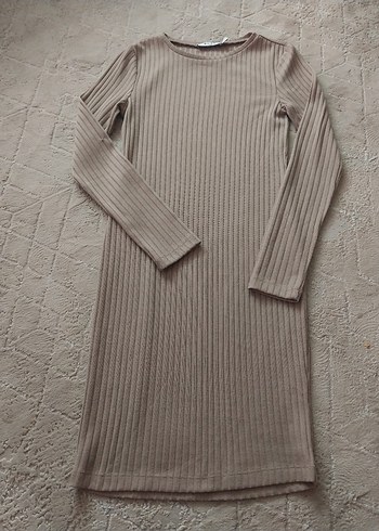 Bej Uzun Kollu Triko Elbise small kislik - Görsel 3