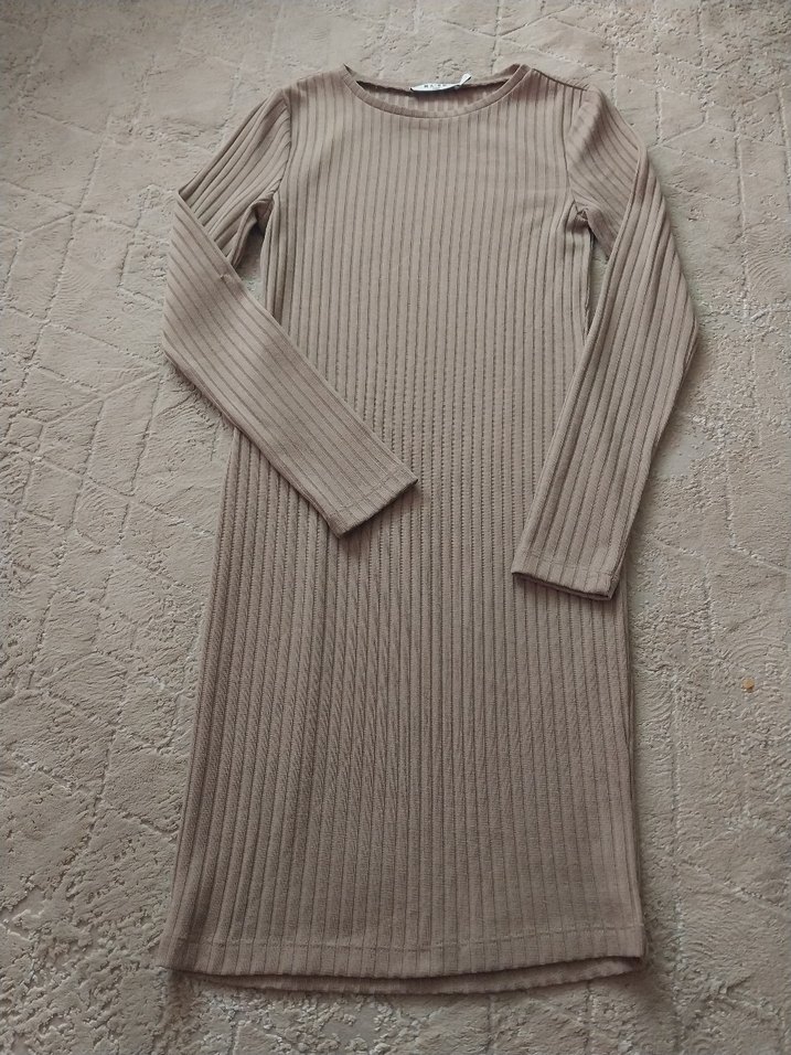 Bej Uzun Kollu Triko Elbise small kislik - Görsel 3