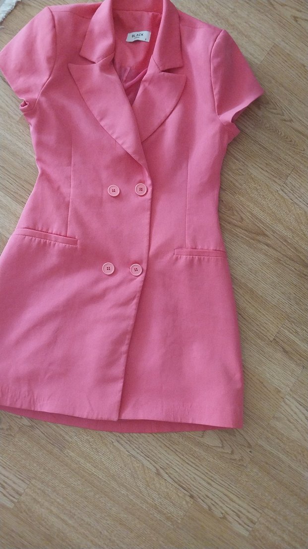 Düğmeli Pembe Midi blazer ceket fusya small sıfır Ürün - Görsel 2