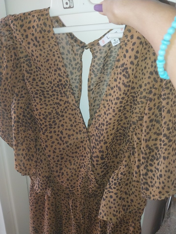 Bohem Leopar Desenli Mini Elbise small - Görsel 2