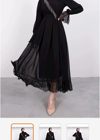 Siyah Dantel Detaylı Uzun
şifon abiye - Görsel 2