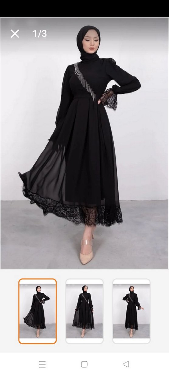 Siyah Dantel Detaylı Uzun 
şifon abiye - Görsel 2