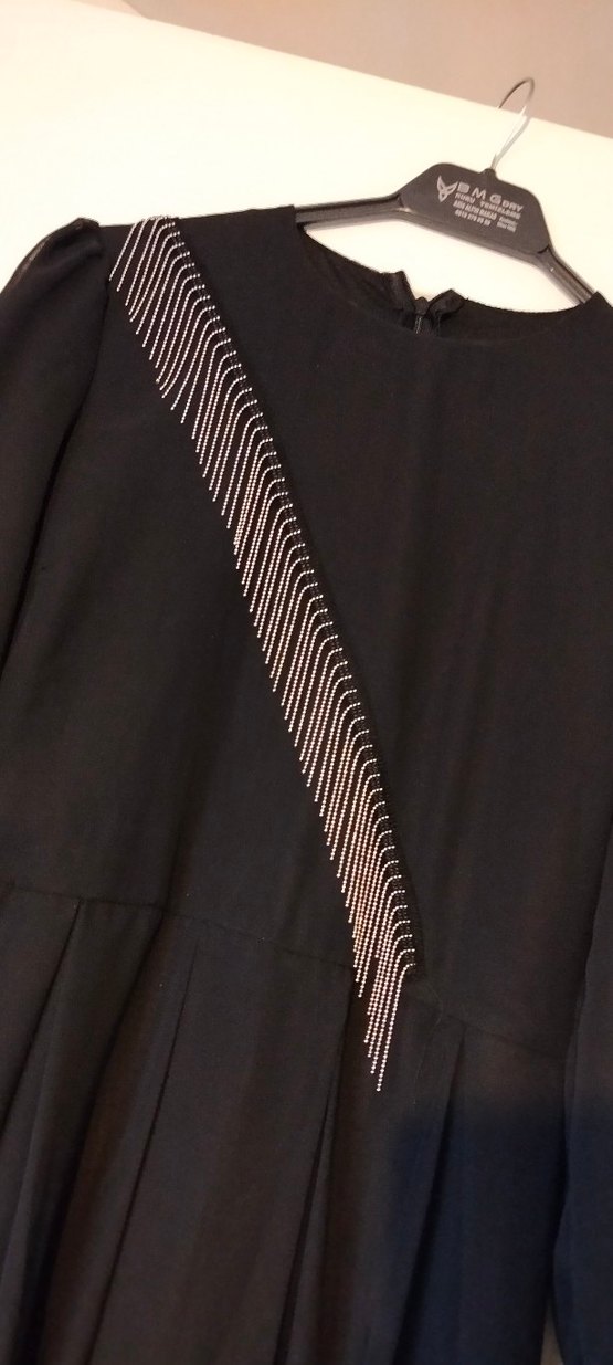 Siyah Dantel Detaylı Uzun 
şifon abiye - Görsel 4