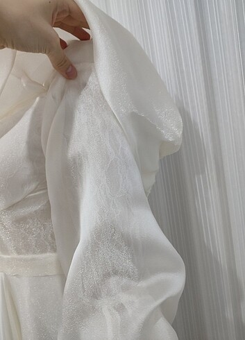 kayık yaka ekru gelinlik vintage - Görsel 5