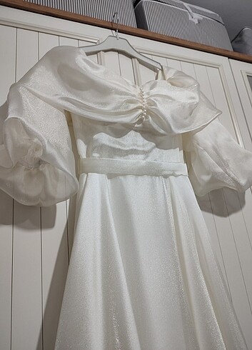 kayık yaka ekru gelinlik vintage - Görsel 7