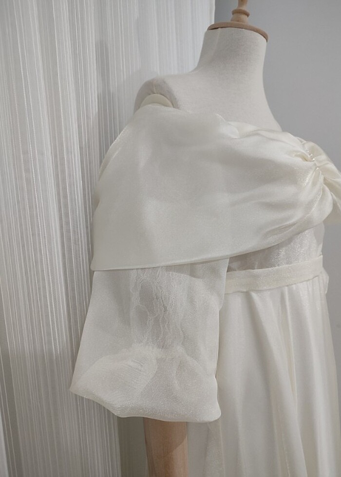 kayık yaka ekru gelinlik vintage - Görsel 3