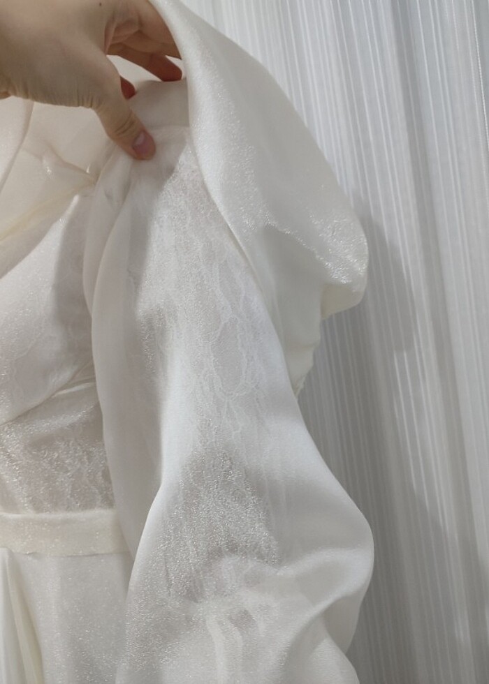 kayık yaka ekru gelinlik vintage - Görsel 5