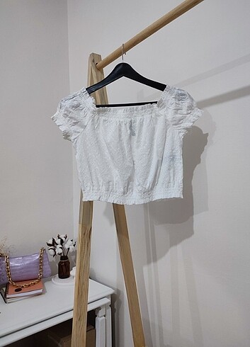 s Beden beyaz Renk h&m beyaz fistolu crop bluz