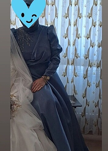 36 Beden mavi Renk Tesettür Abiye Elbise 
