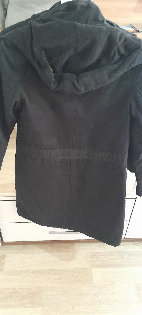 Fermuarlı ve Düğmeli Siyah Midi Street Style kaban - Görsel 4